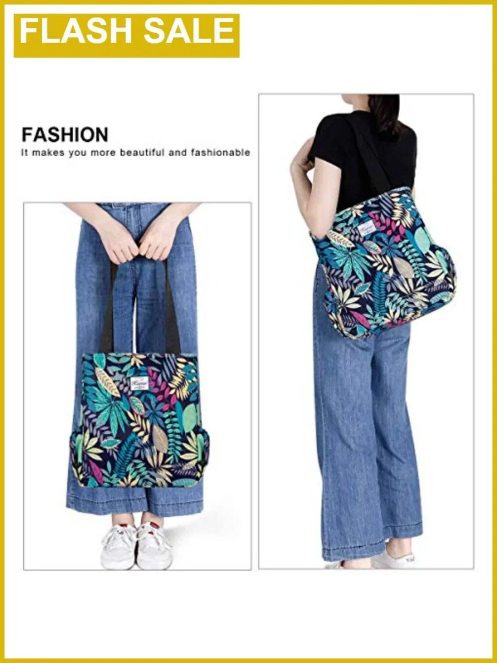 Waterproof Floral Tote Bag Lightweight Travel Shoulder Bag for Beach Gym Yoga